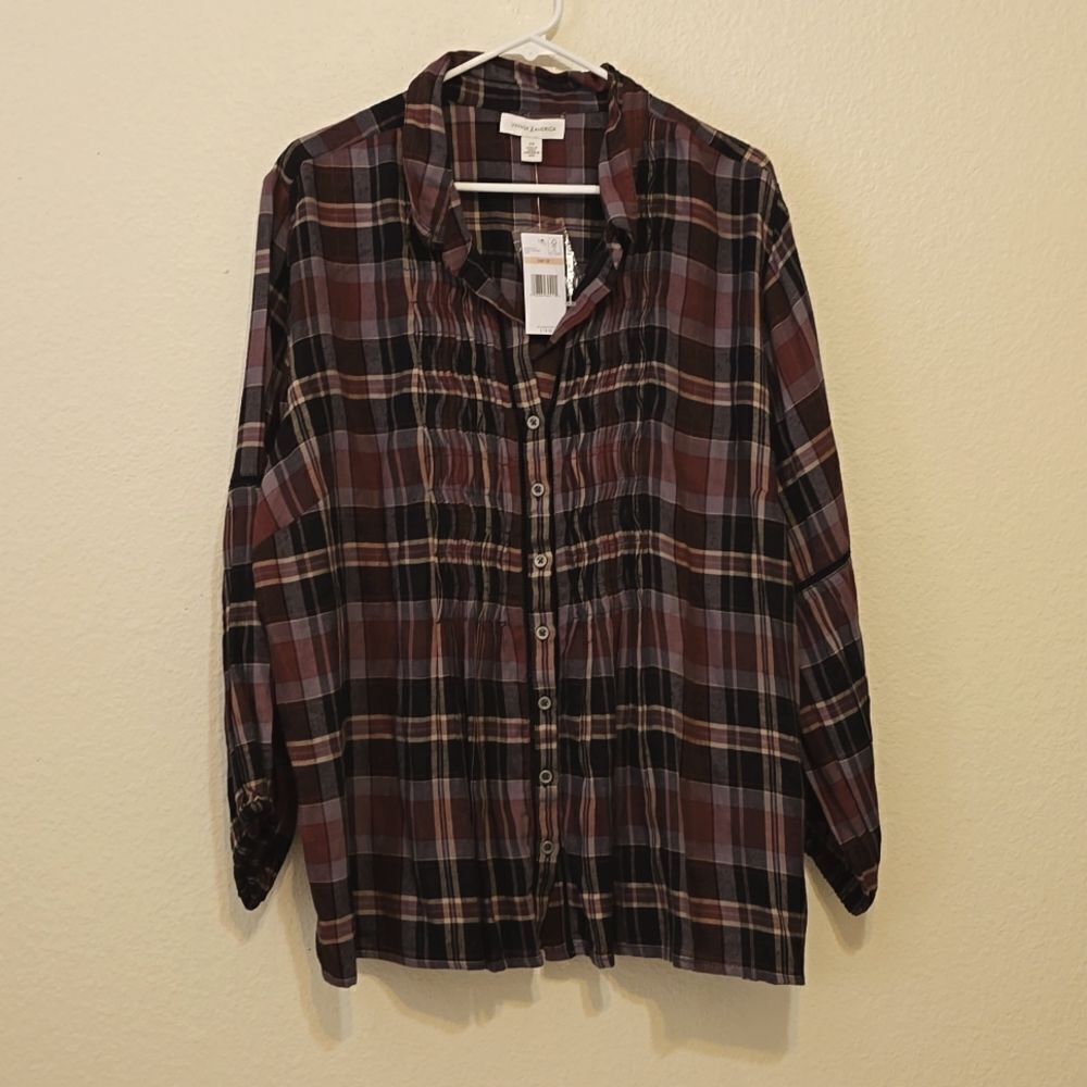 Vintage American bohemian plaid blouse size 2x